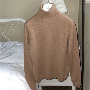 Eric Bompard natural beige tan 100% Cashmere Sweater Turtleneck Top EUC Sz L